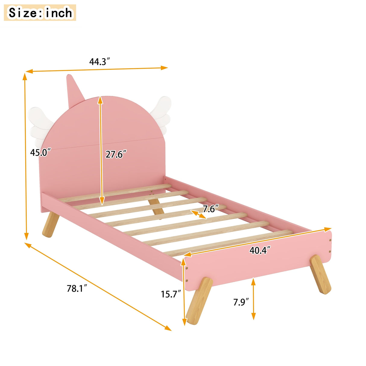 Wooden Cute Bed With Unicorn Shape Headboard