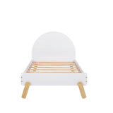 Wooden Cute Platform Bed with Curved Headboard and Shelf Behind Headboard