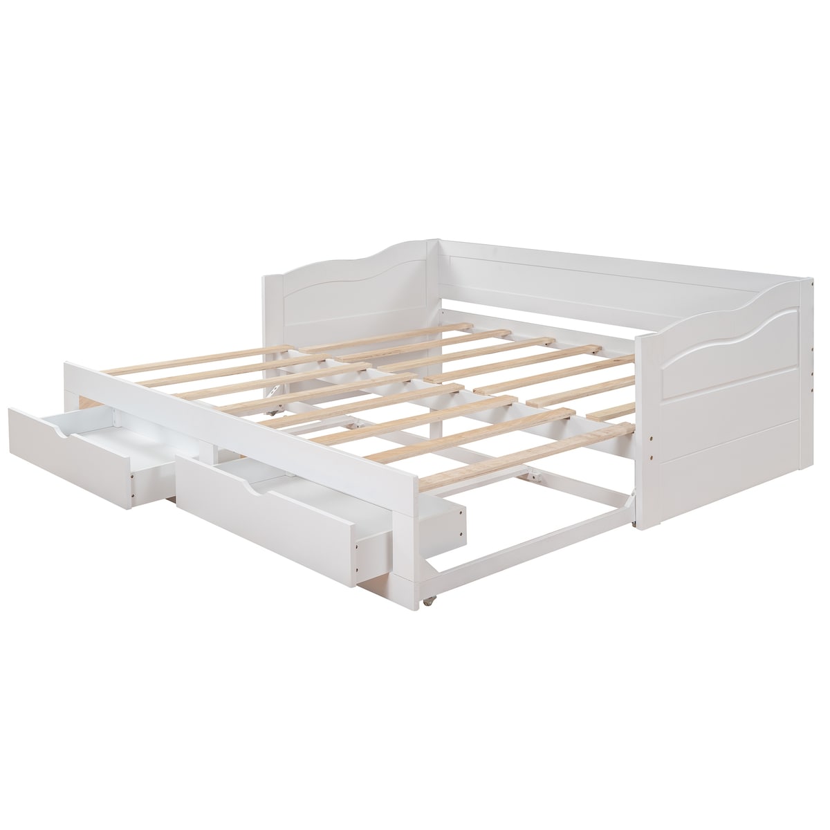 Wooden Daybed with Trundle Bed and Two Storage Drawers , Extendable Bed Daybed,Sofa Bed with Two Drawers