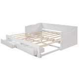 Wooden Daybed with Trundle Bed and Two Storage Drawers , Extendable Bed Daybed,Sofa Bed with Two Drawers