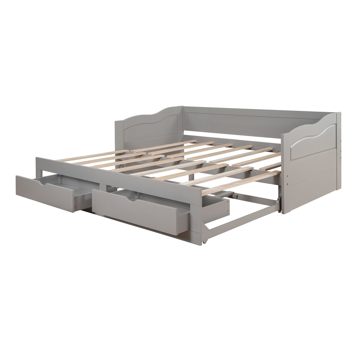 Wooden Daybed with Trundle Bed and Two Storage Drawers , Extendable Bed Daybed,Sofa Bed with Two Drawers
