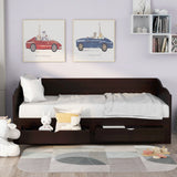 Wooden Daybed with Trundle Bed and Two Storage Drawers , Extendable Bed Daybed,Sofa Bed with Two Drawers