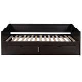 Wooden Daybed with Trundle Bed and Two Storage Drawers , Extendable Bed Daybed,Sofa Bed with Two Drawers