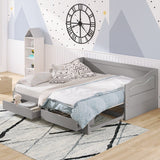 Wooden Daybed with Trundle Bed and Two Storage Drawers , Extendable Bed Daybed,Sofa Bed with Two Drawers