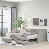 Wooden Daybed with Trundle Bed and Two Storage Drawers , Extendable Bed Daybed,Sofa Bed with Two Drawers