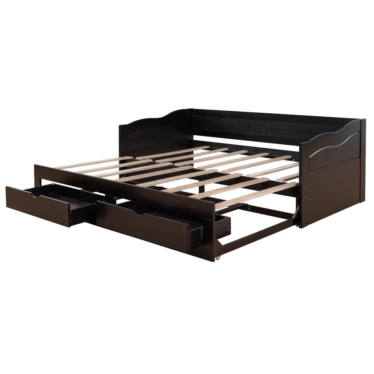Wooden Daybed with Trundle Bed and Two Storage Drawers , Extendable Bed Daybed,Sofa Bed with Two Drawers