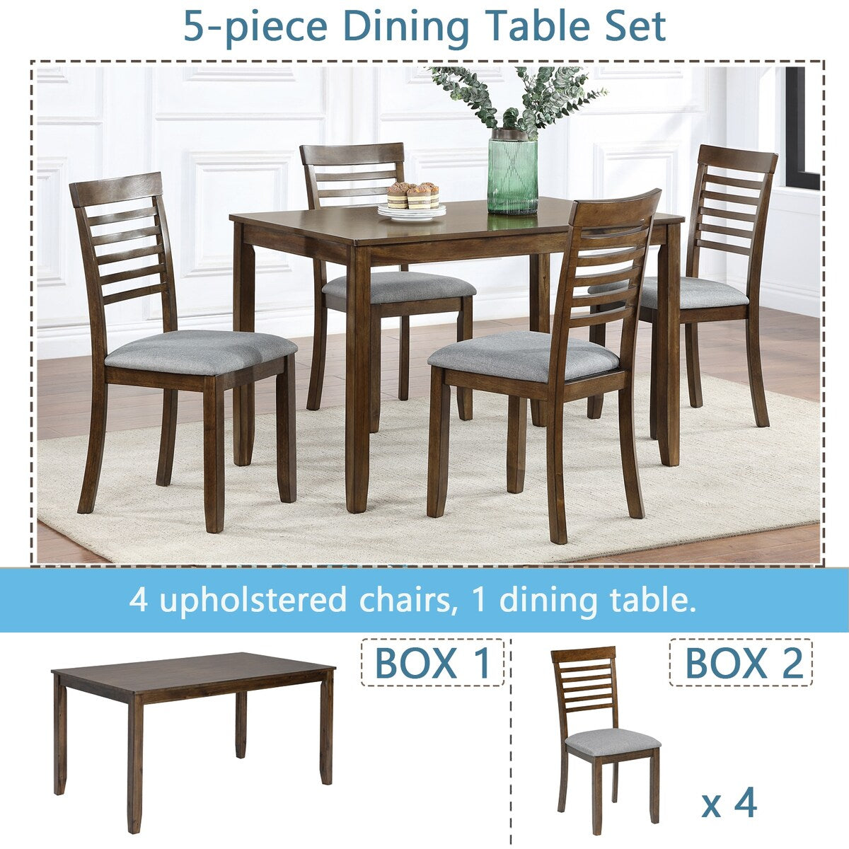 Wooden Dining Rectangular Table set for 4,Kitchen Dining Table for Small Space for Dining Room kitchen