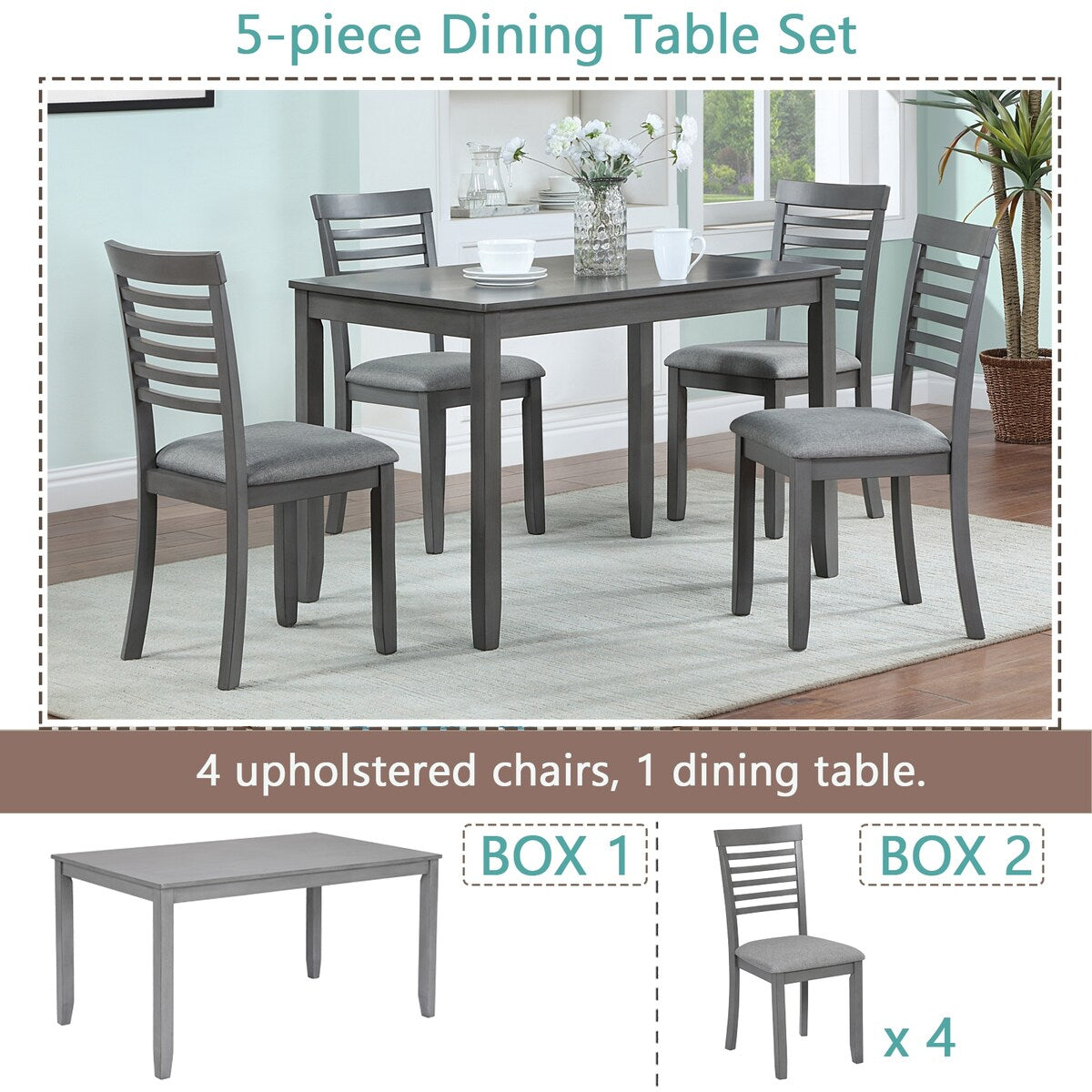 Wooden Dining Rectangular Table set for 4,Kitchen Dining Table for Small Space for Dining Room kitchen