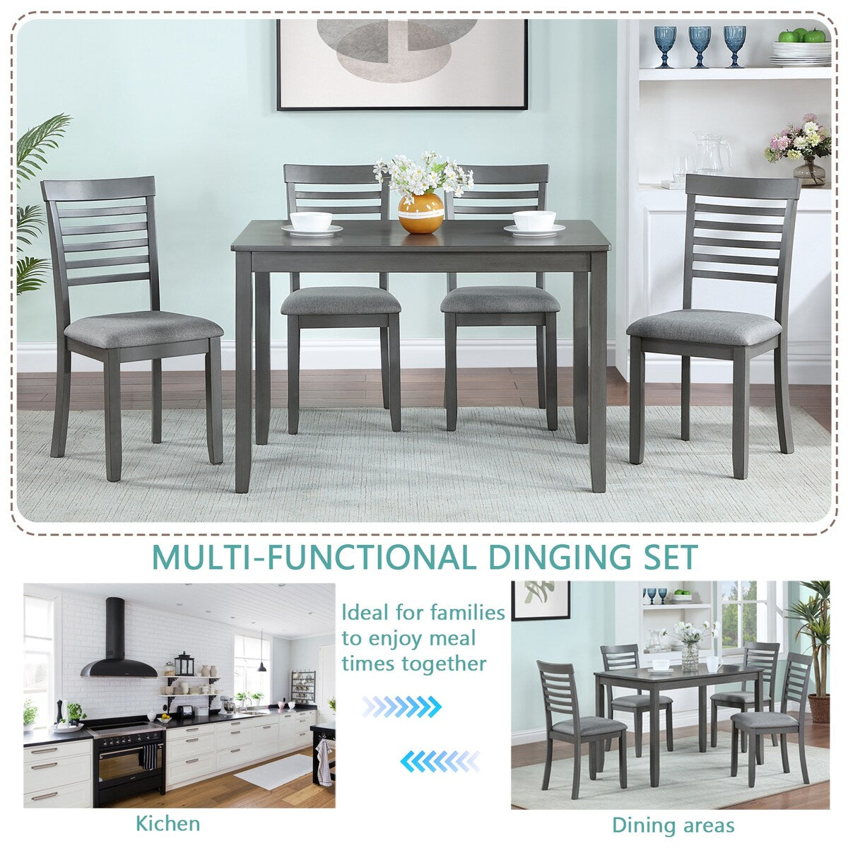 Wooden Dining Rectangular Table set for 4,Kitchen Dining Table for Small Space for Dining Room kitchen