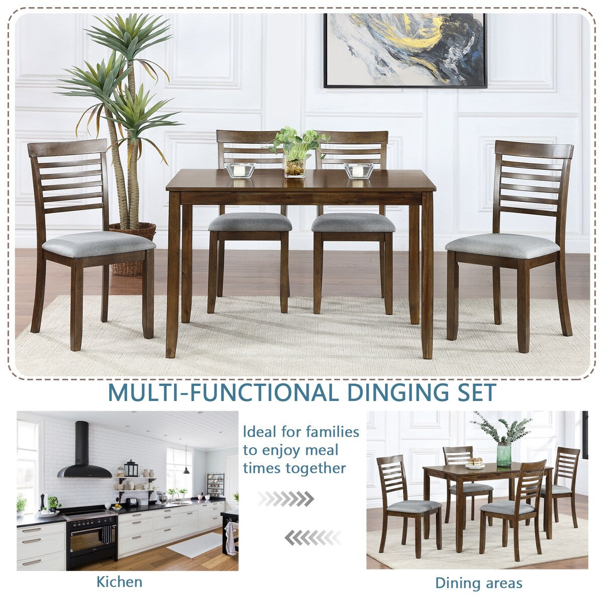 Wooden Dining Rectangular Table set for 4,Kitchen Dining Table for Small Space for Dining Room kitchen