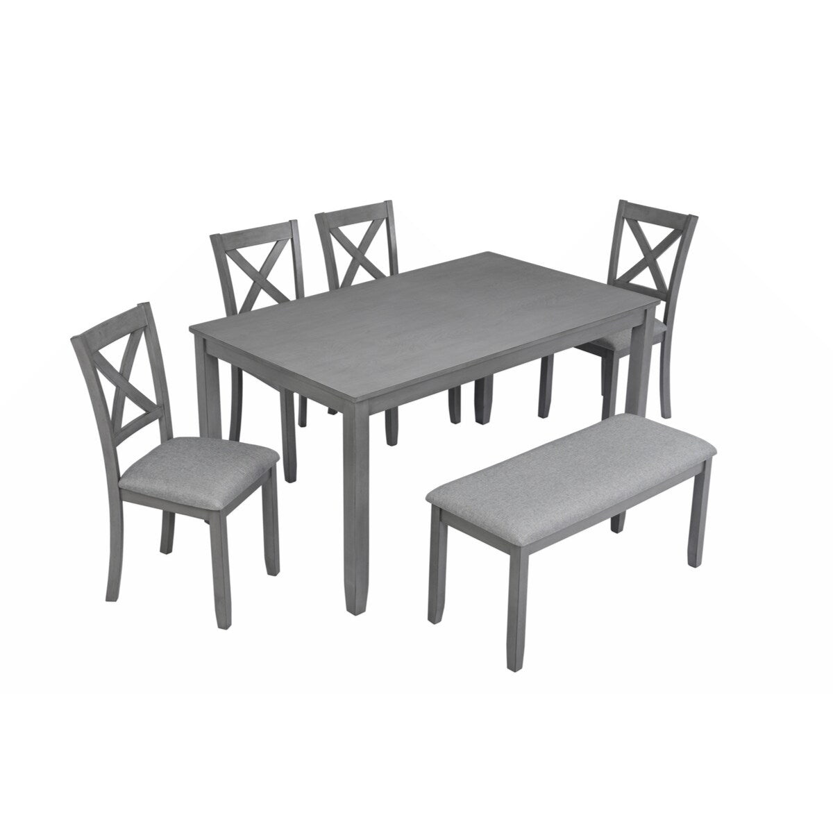 Wooden Dining Rectangular Table with Bench, Kitchen Table with Bench for Small Space,6 Person Dining Table