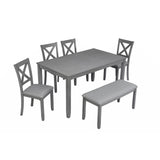 Wooden Dining Rectangular Table with Bench, Kitchen Table with Bench for Small Space,6 Person Dining Table