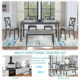 Wooden Dining Rectangular Table with Bench, Kitchen Table with Bench for Small Space,6 Person Dining Table
