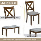 Wooden Dining Rectangular Table with Bench, Kitchen Table with Bench for Small Space,6 Person Dining Table