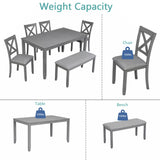 Wooden Dining Rectangular Table with Bench, Kitchen Table with Bench for Small Space,6 Person Dining Table