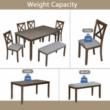 Wooden Dining Rectangular Table with Bench, Kitchen Table with Bench for Small Space,6 Person Dining Table