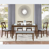Wooden Dining Rectangular Table with Bench, Kitchen Table with Bench for Small Space,6 Person Dining Table