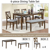 Wooden Dining Rectangular Table with Bench, Kitchen Table with Bench for Small Space,6 Person Dining Table