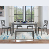 Wooden Dining Rectangular Table with Bench, Kitchen Table with Bench for Small Space,6 Person Dining Table