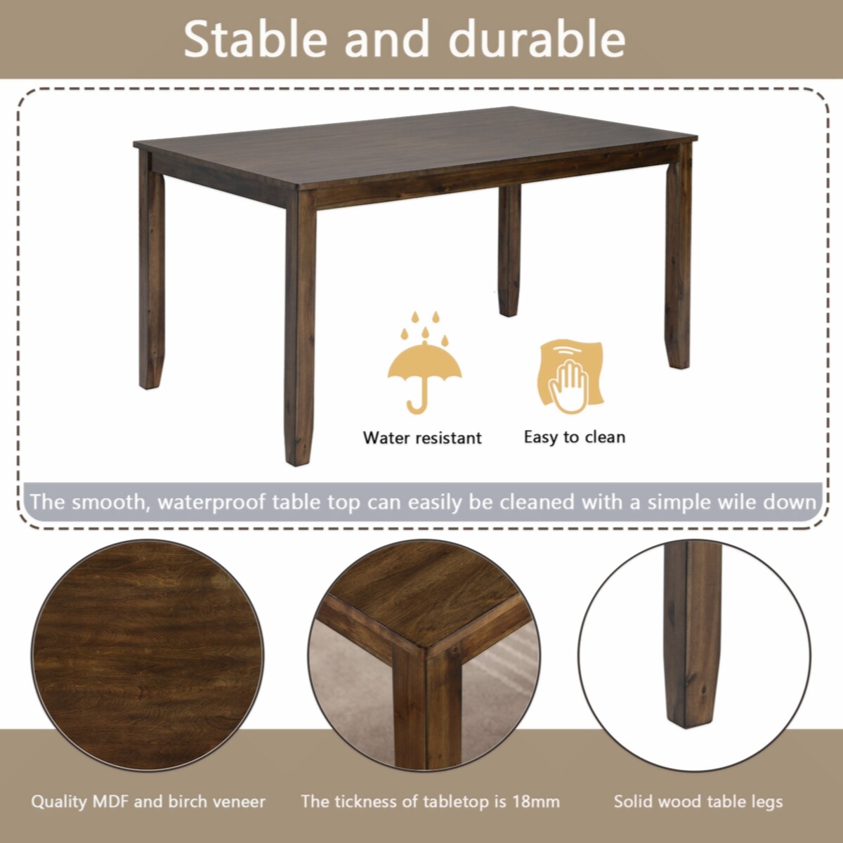 Wooden Dining Rectangular Table with Bench, Kitchen Table with Bench for Small Space,6 Person Dining Table