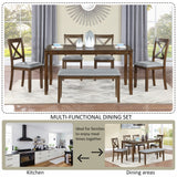 Wooden Dining Rectangular Table with Bench, Kitchen Table with Bench for Small Space,6 Person Dining Table