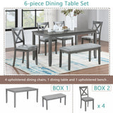 Wooden Dining Rectangular Table with Bench, Kitchen Table with Bench for Small Space,6 Person Dining Table