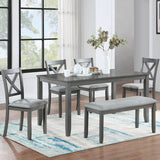 Wooden Dining Rectangular Table with Bench, Kitchen Table with Bench for Small Space,6 Person Dining Table