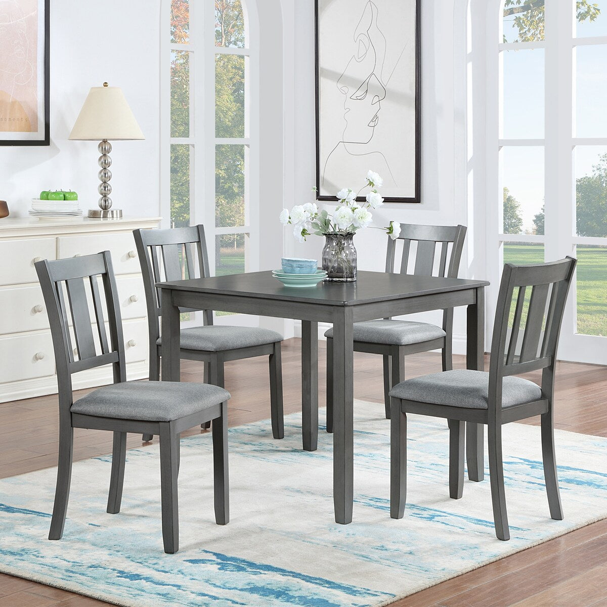Wooden Dining Square Table Kitchen Table for Small Space 4 Person Di