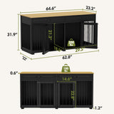Wooden Double Dog Crate Kennel Furniture with 2 Drawers & Divider