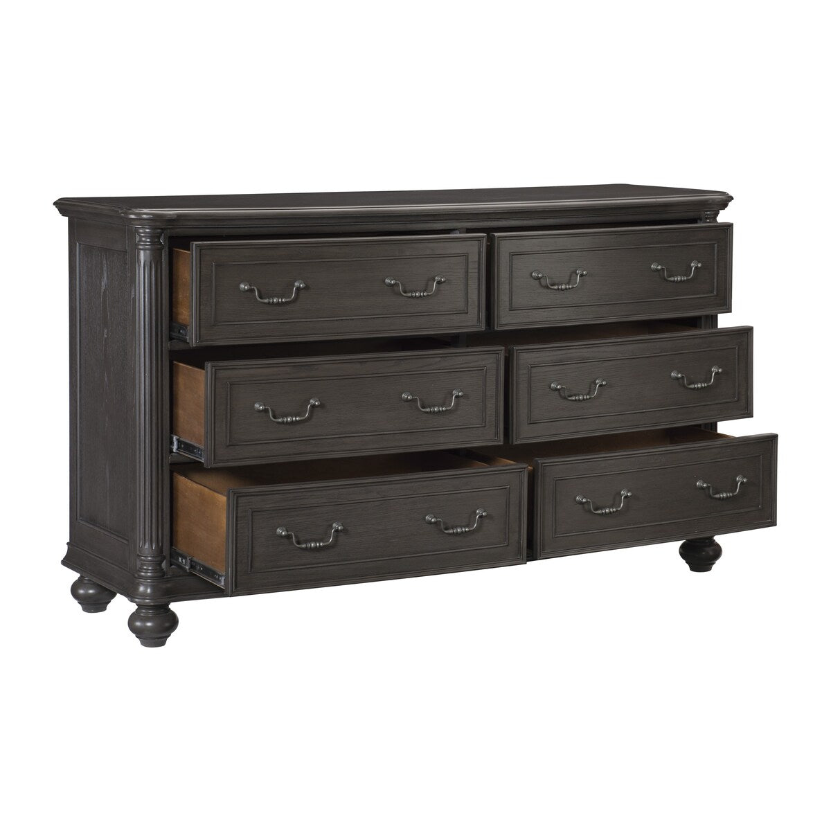 Wooden Dresser with Molded Details and Bun Feet, Gray