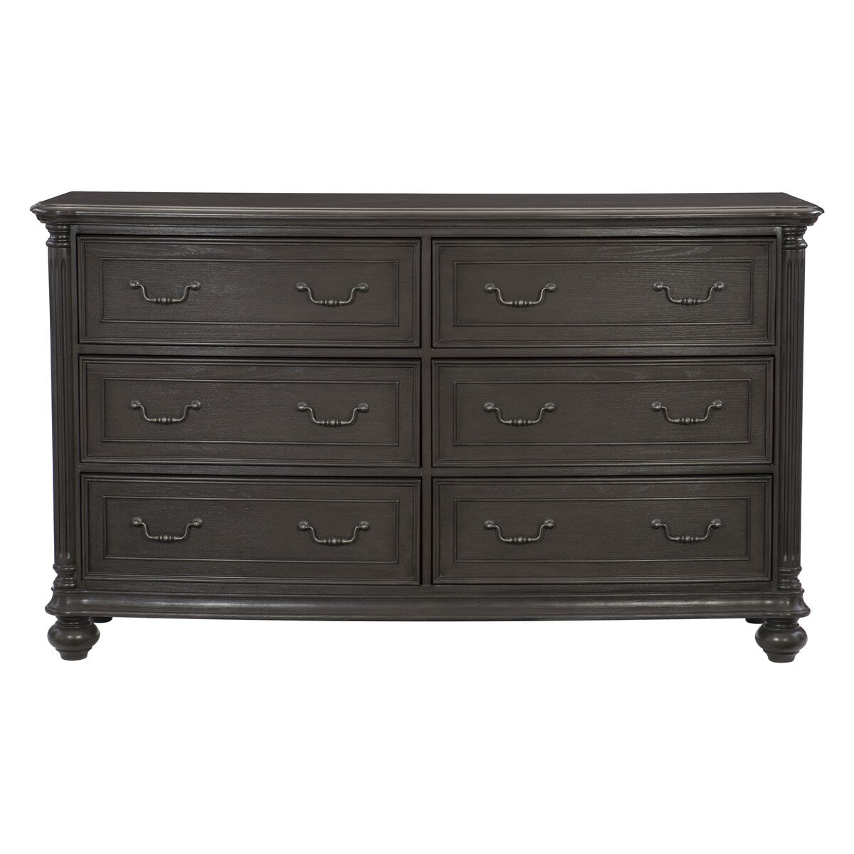 Wooden Dresser with Molded Details and Bun Feet, Gray