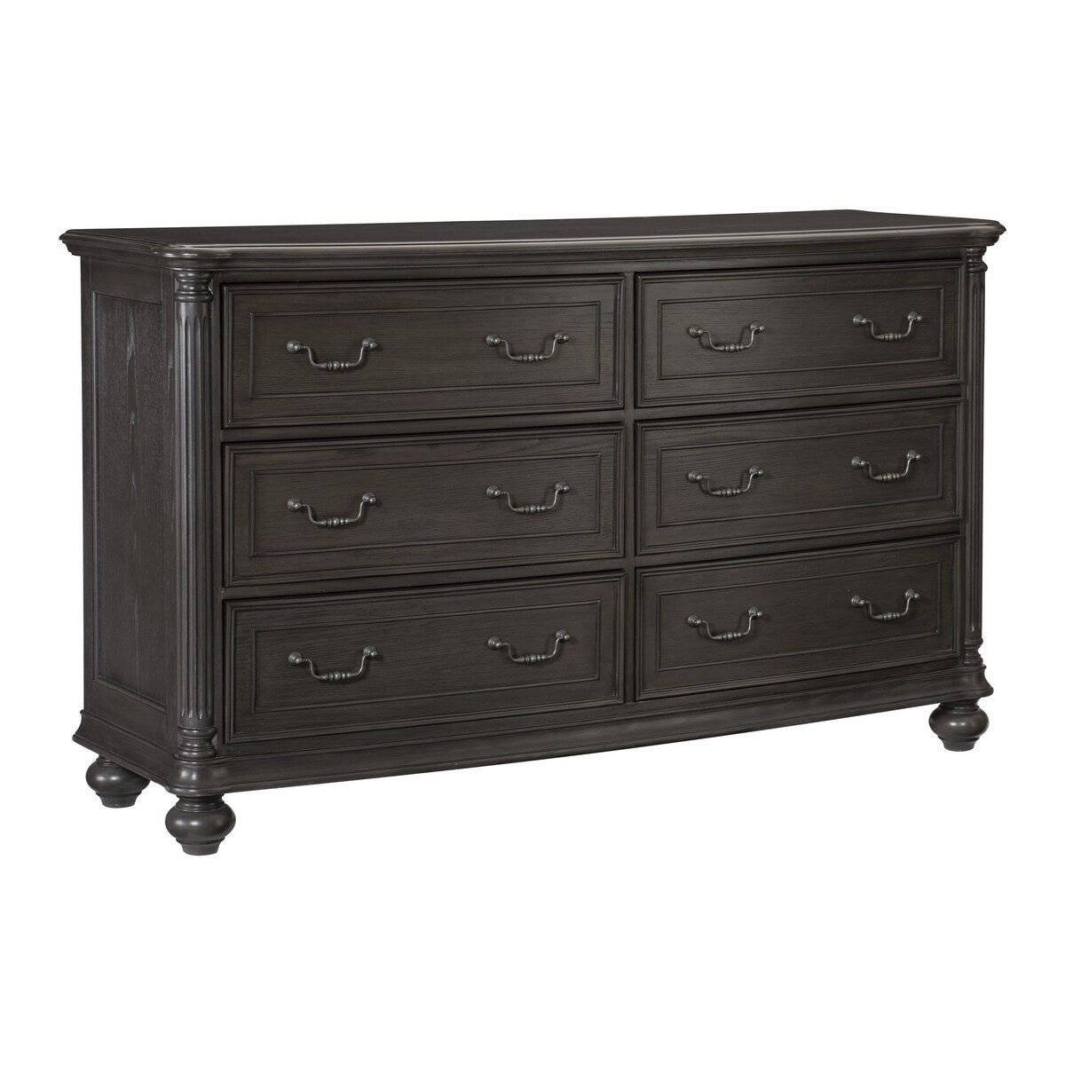 Wooden Dresser with Molded Details and Bun Feet, Gray