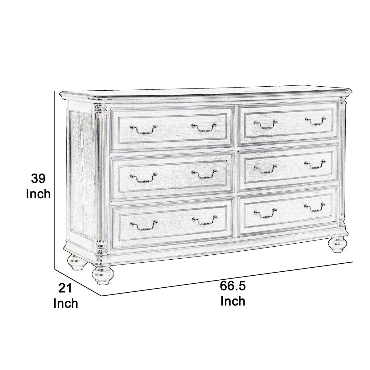 Wooden Dresser with Molded Details and Bun Feet, Gray