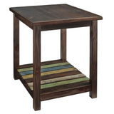 Wooden End Table with Slated Open Bottom Shelf and Block Legs, Brown
