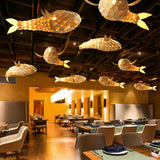 Wooden Fish Shaped Pendant Lights Decorative Hanging Lamp Fixture - 24" x 10"