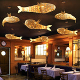 Wooden Fish Shaped Pendant Lights Decorative Hanging Lamp Fixture - 24" x 10"