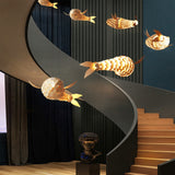 Wooden Fish Shaped Pendant Lights Decorative Hanging Lamp Fixture - 24" x 10"