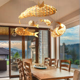 Wooden Fish Shaped Pendant Lights Decorative Hanging Lamp Fixture - 24" x 10"