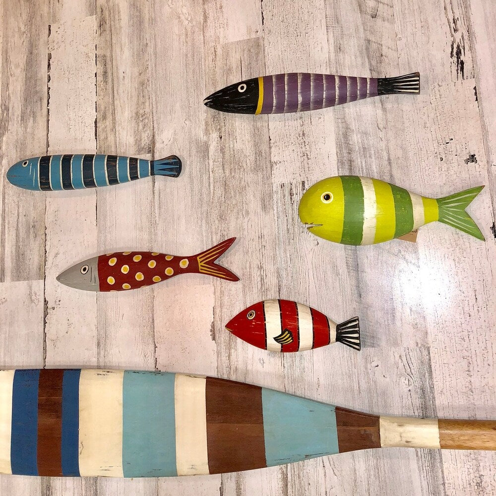 Wooden Fish Wall Art Purple Striped