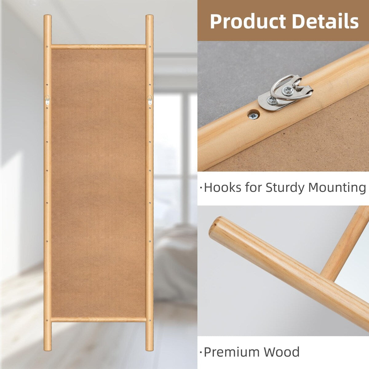 Wooden Frame Ladder-Style Wall Mirror - 64*21