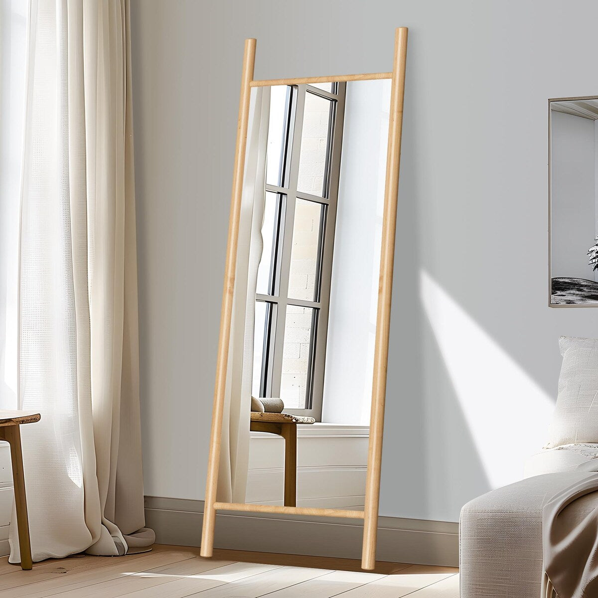 Wooden Frame Ladder-Style Wall Mirror - 64*21