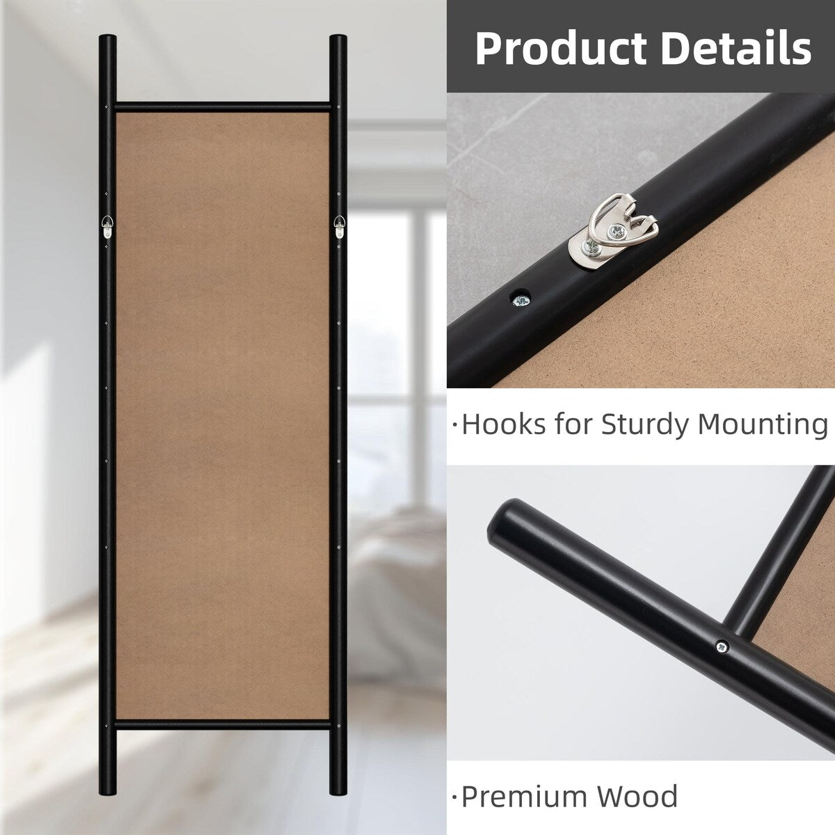 Wooden Frame Ladder-Style Wall Mirror - 64*21