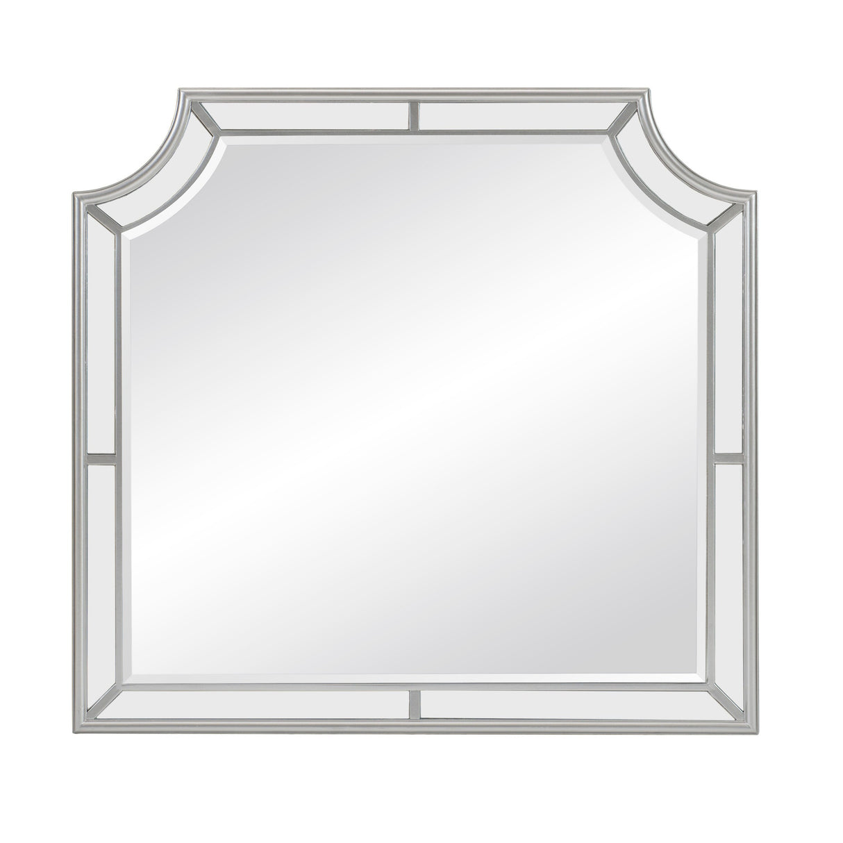 Wooden Frame Mirror with Clipped Corners and Mirror Trim, Silver