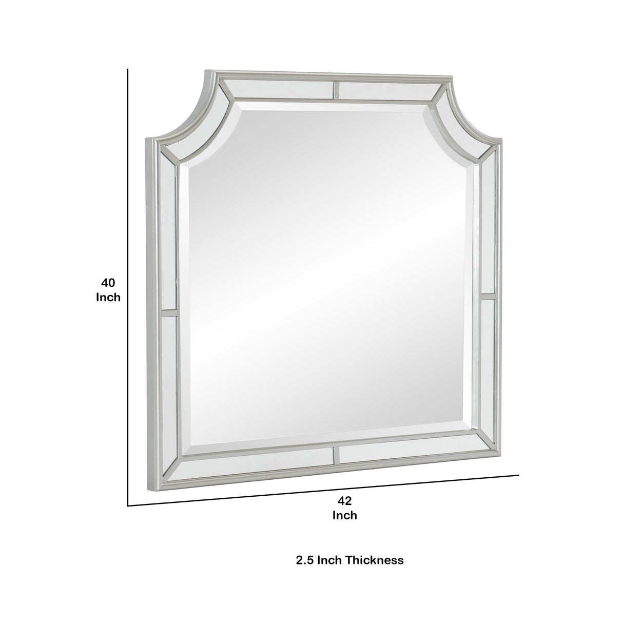 Wooden Frame Mirror with Clipped Corners and Mirror Trim, Silver