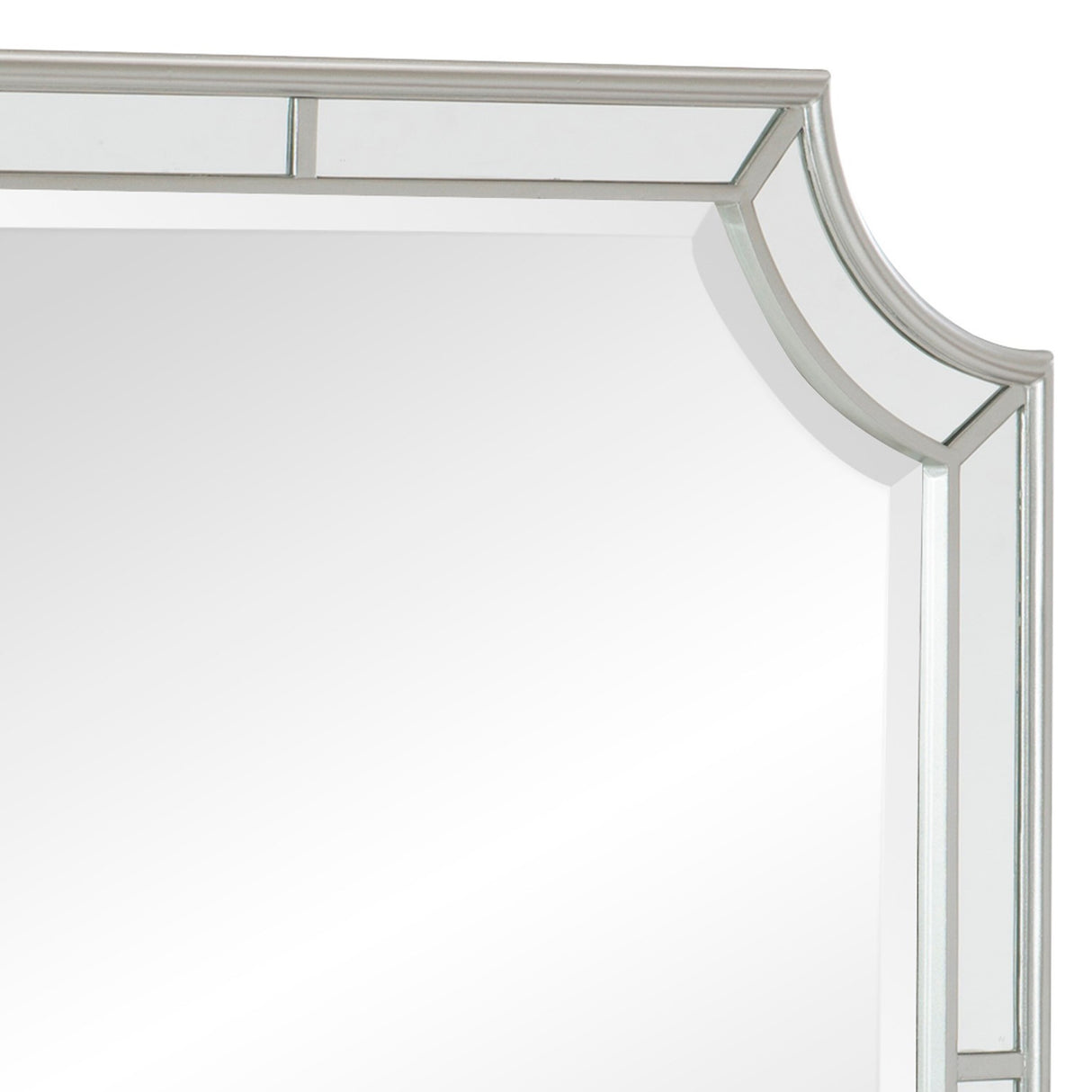 Wooden Frame Mirror with Clipped Corners and Mirror Trim, Silver