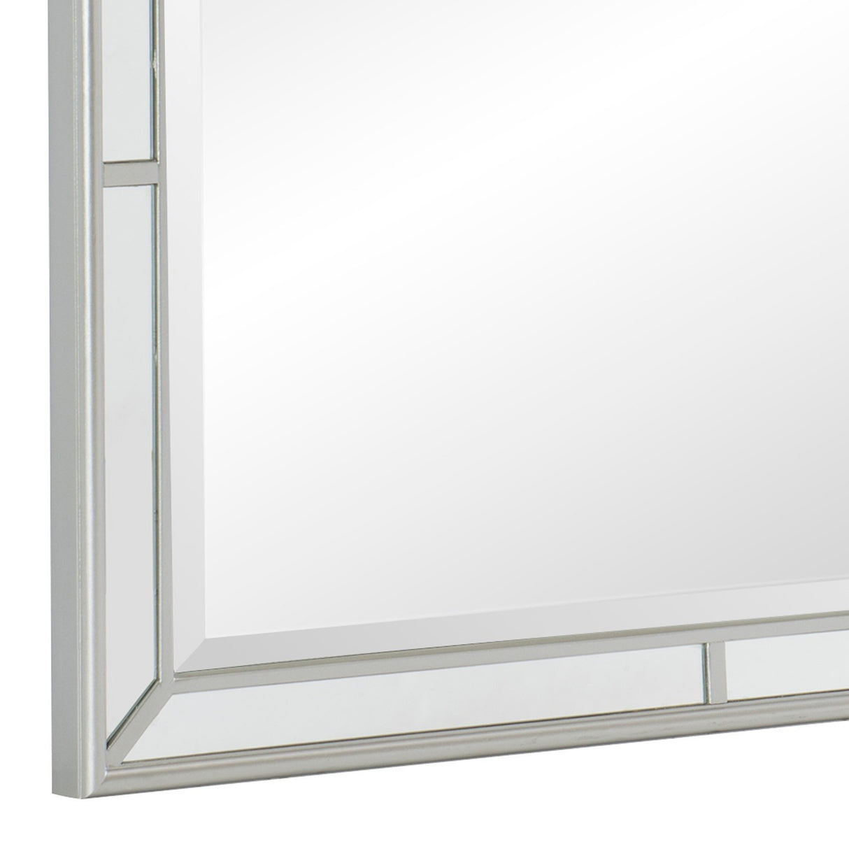 Wooden Frame Mirror with Clipped Corners and Mirror Trim, Silver