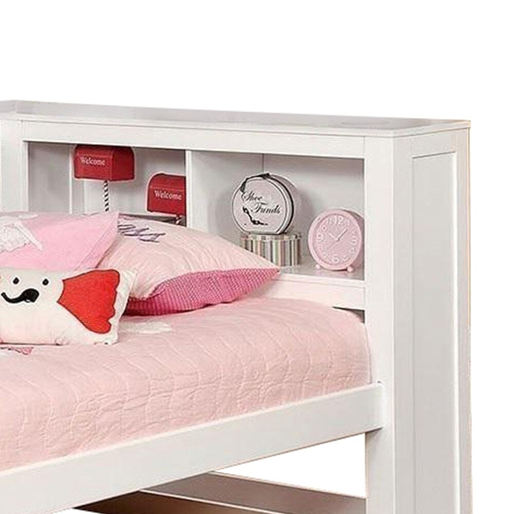 Wooden Full Size Daybed with Bookcase Headboard, White