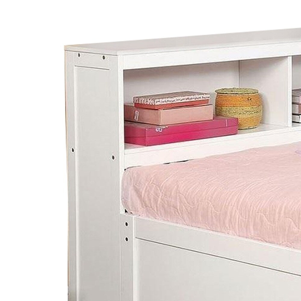 Wooden Full Size Daybed with Bookcase Headboard, White