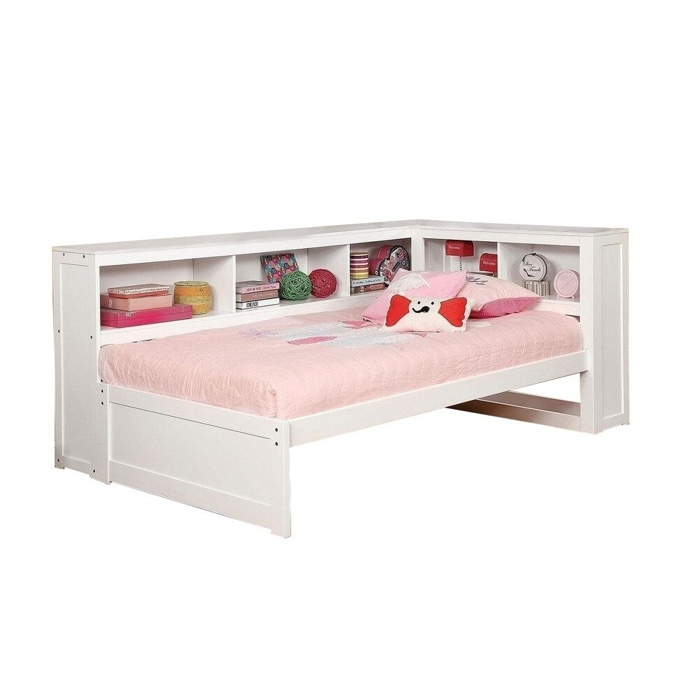 Wooden Full Size Daybed with Bookcase Headboard, White
