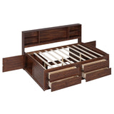Wooden Full Size Kids Captain Bed with Shelves and Storage, Antique Brown